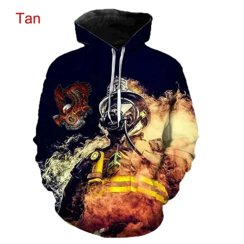 New 3D Firefighter Printed Pop Hoodie For Men Fireman Graphic Sports Sweat-shirts Fashion Cool Pullover Unisex Hooded Sweatshirt