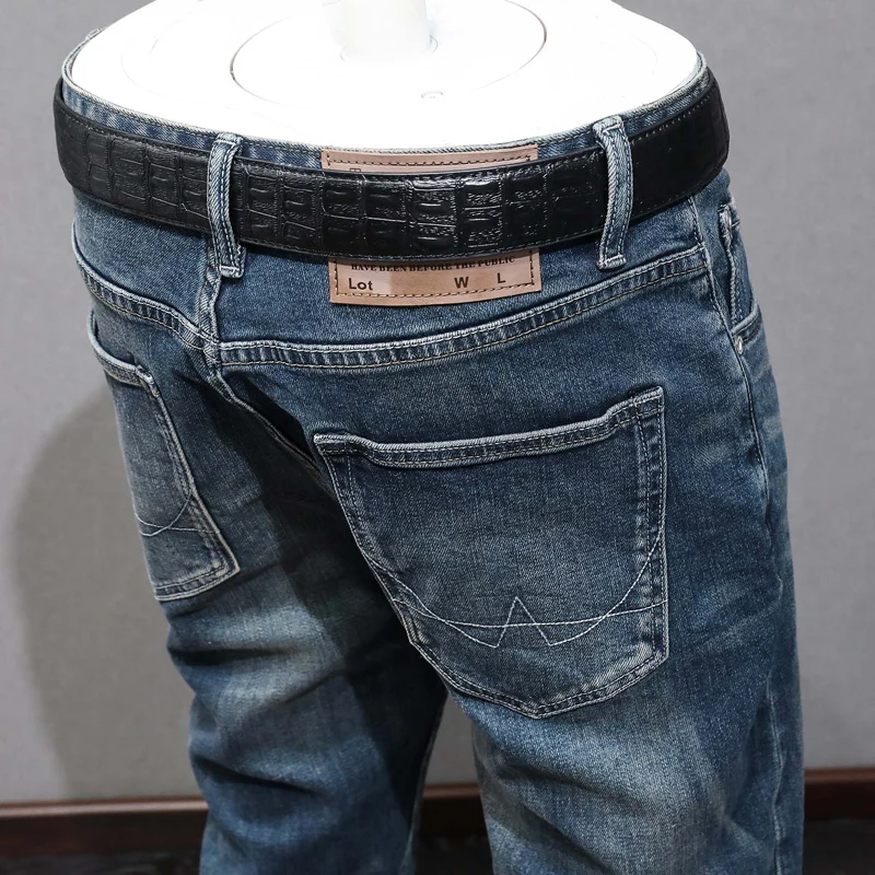 Fashion Designer Men Jeans High Quality Retro Blue Stretch Slim Vintage Jeans Men Classical Trousers Casual Denim Pants Hombre