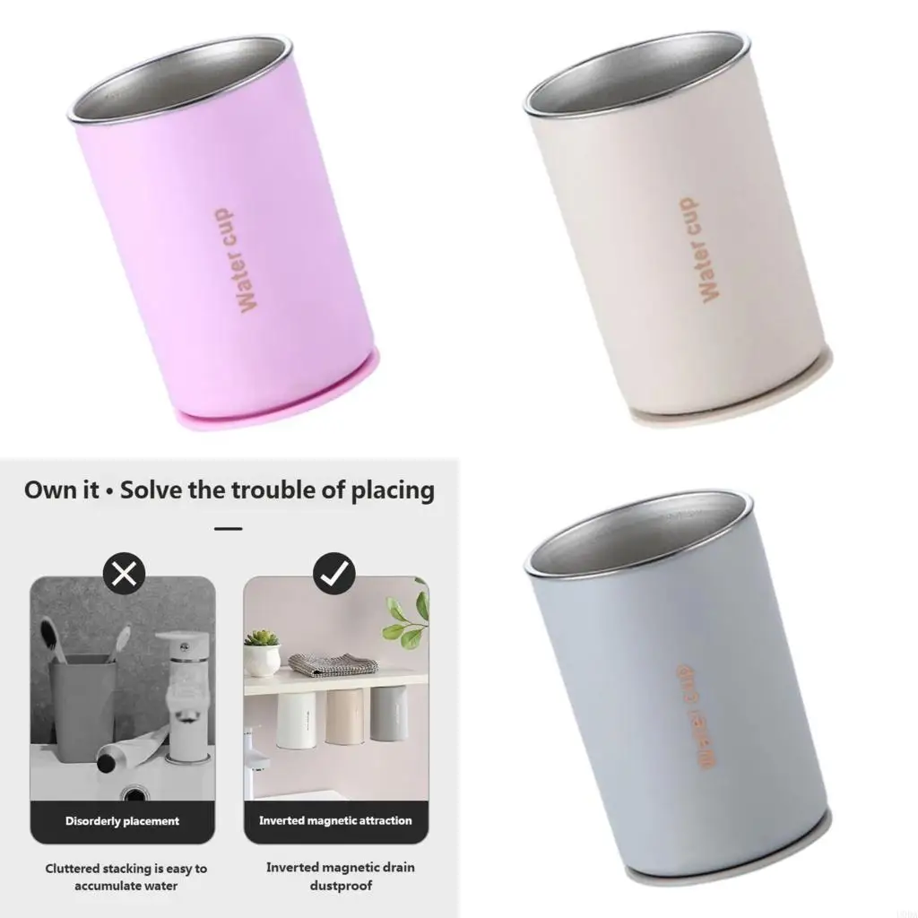 

Магнитная чашка для полоскания рта из нержавеющей стали, легко монтируемый держатель для зубных щеток для ежедневного украшение