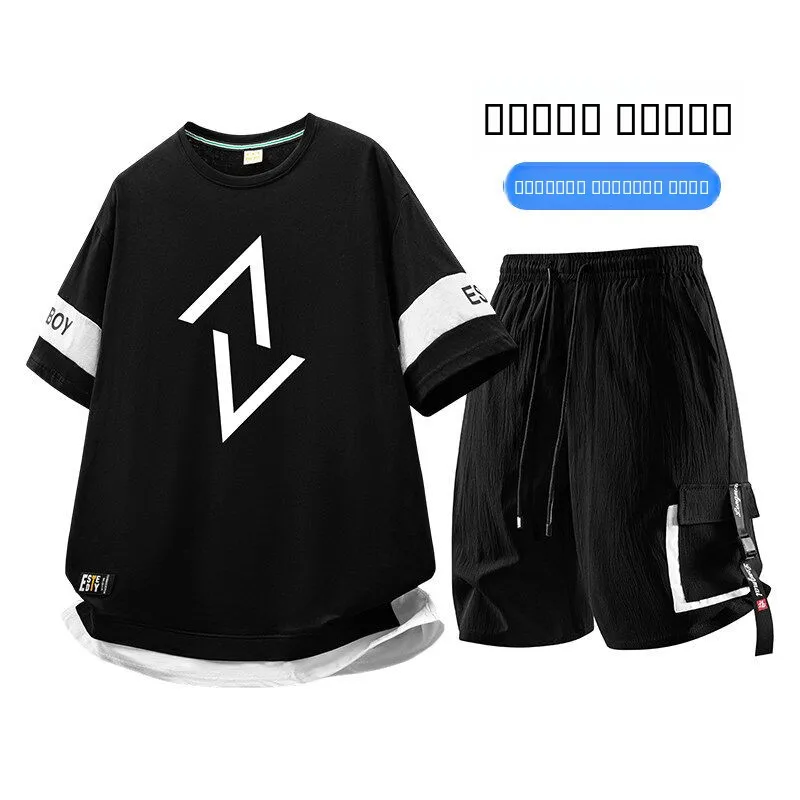 Casual Sports Set Men's ort Sve T-irt orts Summer Pure Cotton Trendy Loose Fit f Sve Thin Clothes