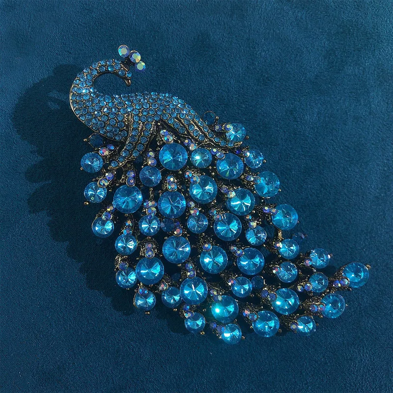 Exquisite Crystal Peacock Big Size Brooch Luxury Nobal Jewelry Unisex Rhinestone Coat Accessories Phoenix Pin Animal Corsage