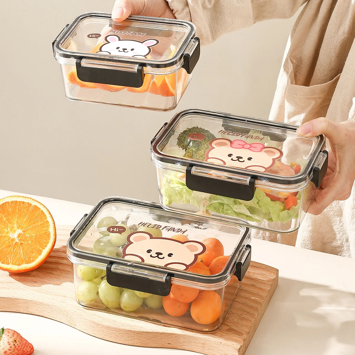 WORTHBUY Portable Bento Box Plastic Lunch Box Sealed Leak Proof Food Box For Office Workers Transparent Food Storage Container