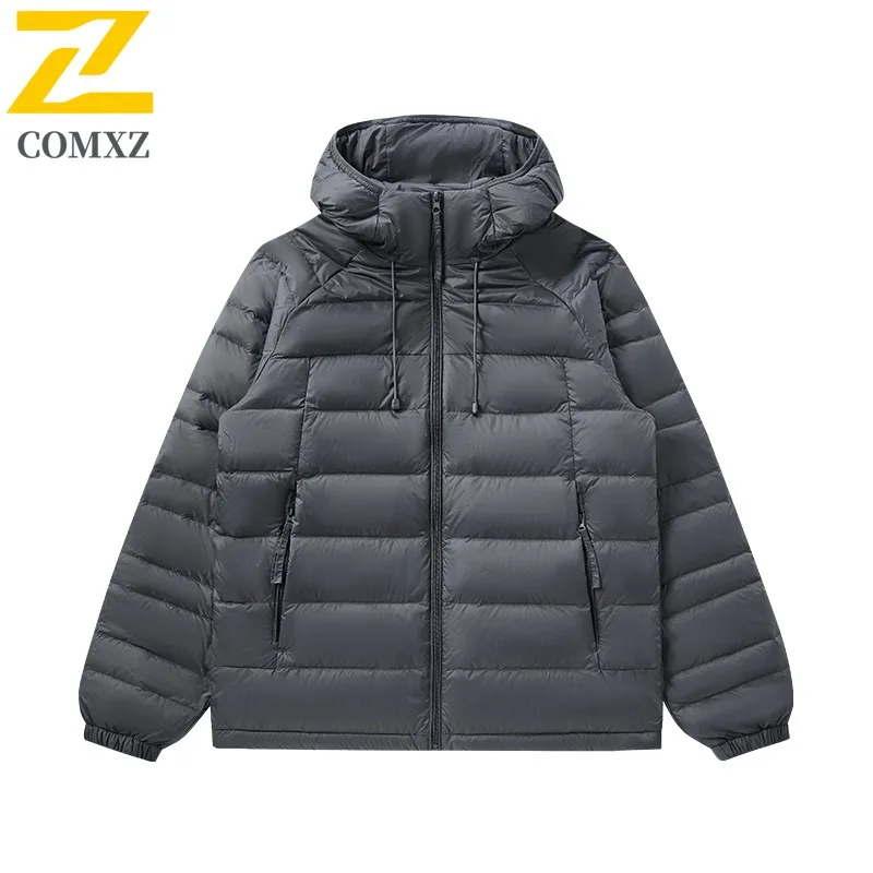 COMXZ New Hooded Down Jacket Men High Quality Camping Lightweight Warm Coat White Duck Down Autumn Winter Trendy Puffer Coat