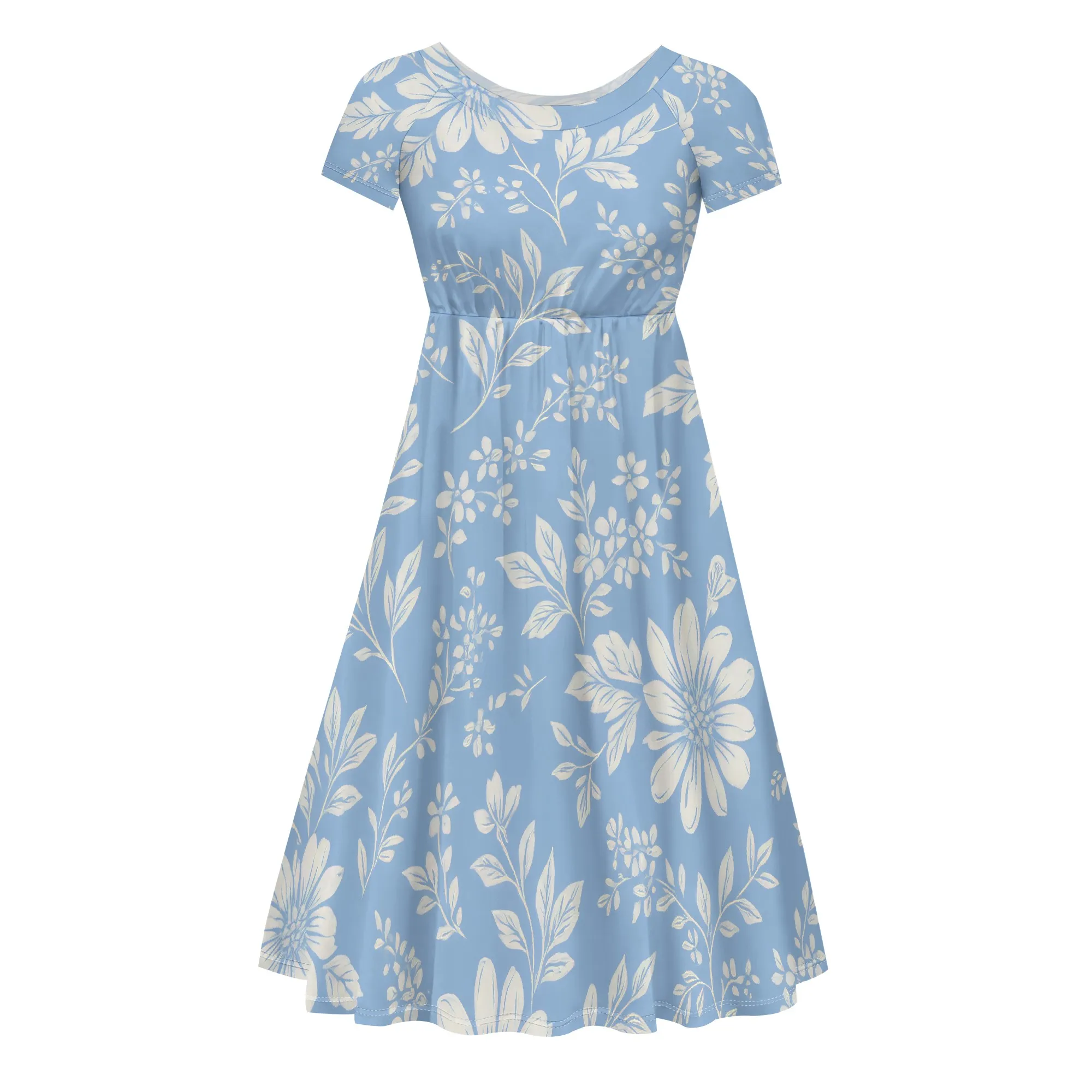 ผู้หญิงฤดูร้อนแขนสั้น Midi ชุดเดรสสบายๆ Flowy T เสื้อ Ruffle A Line Sundress แฟชั่นดอกไม้พิมพ์ชุดชายหาด