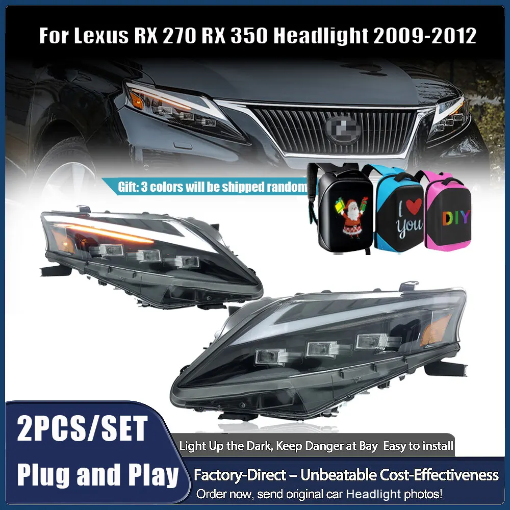 for Lexus RX270 RX350 RX450 RX330 RX440H 2009-2015 Headlight Lights Front Lamp Plug and Play LED Head Light 3 Lens Projectors