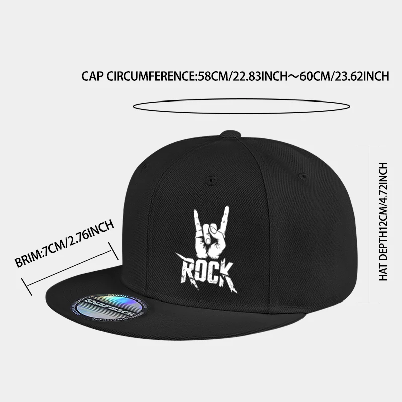 Cool Rock Hand Printed Black Snapback Adjustable Casual Hip Hop Outdoor Unisex Hard Brim Baseball Cap For Men