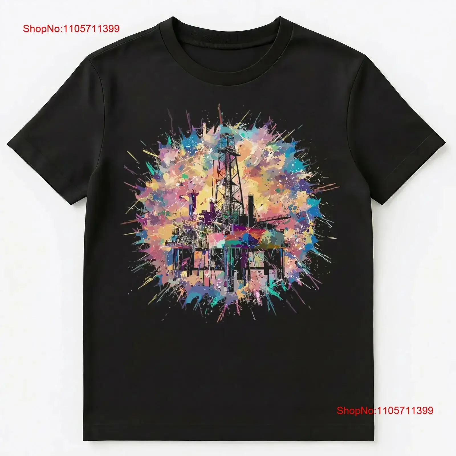 Colorful Paint Splash Oil Rig Art T Shirt long or short sleeves vintage Washed graphic Stretched Soft Unisex Comfortable