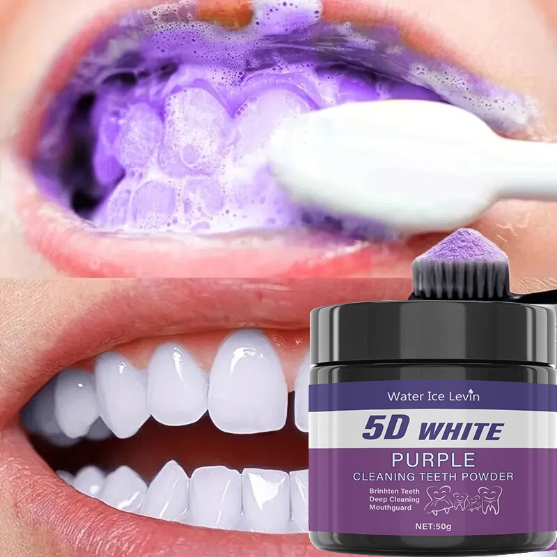 5D White Teeth Powder. Purple Mint Fresh Formula. Pearl Essence Baking Soda. Brightens Deep Cleans Teeth Effect. 50g Net.