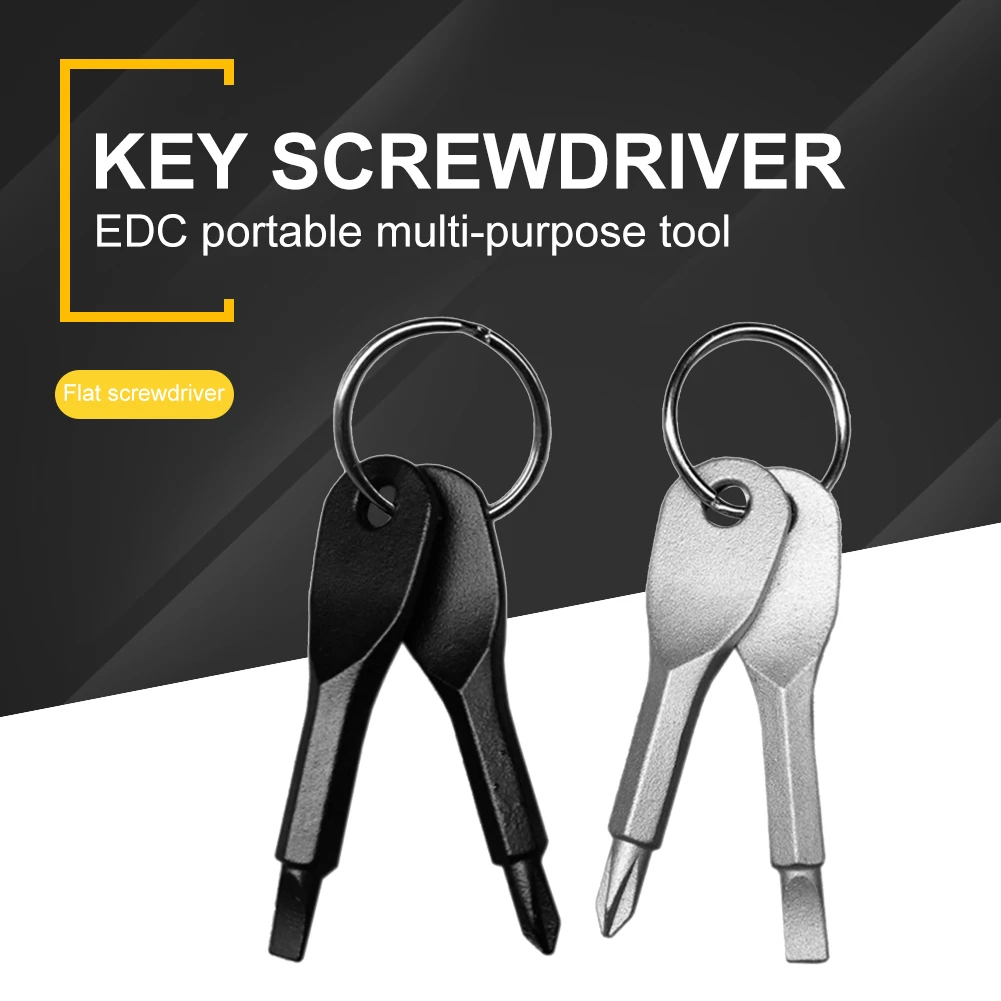 2pcs Multi Pocket Repair Tools Key Shaped Phillips Slotted Screwdriver Keychain Portable Outdoor Multifunctional EDC Tools