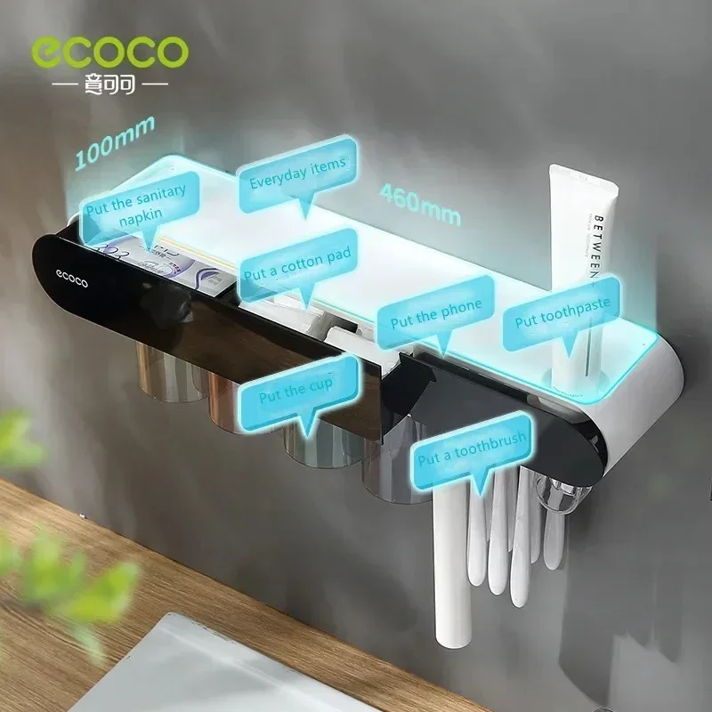 ECOCO Magnetic Adsorption Inverted Toothbrush Holder Automatic Toothpaste Squeezer Dispenser Storage Rack Bathroom Accessories