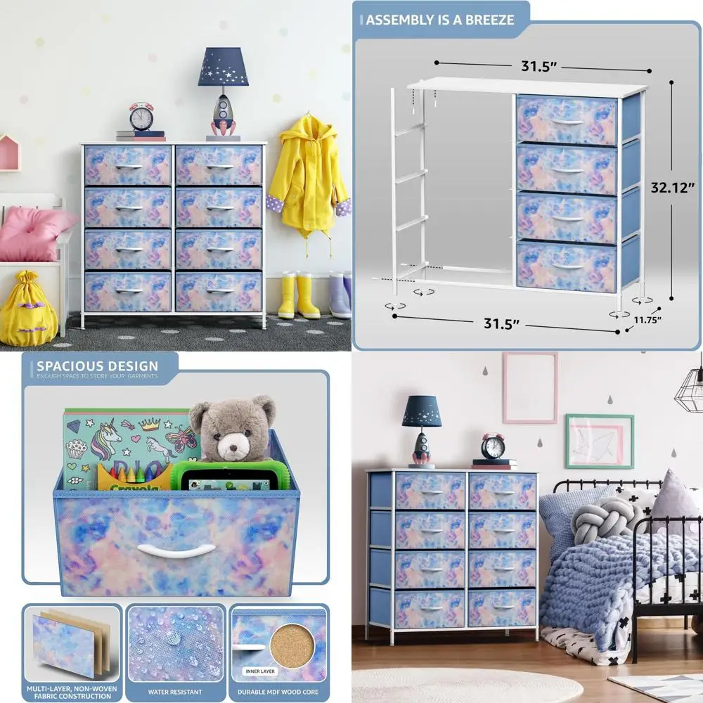 

Комод с 8 ящиками, деревянной столешницей и тканевыми корзинами для организации пространства в спальне, прихожей, гардеробной или офисе