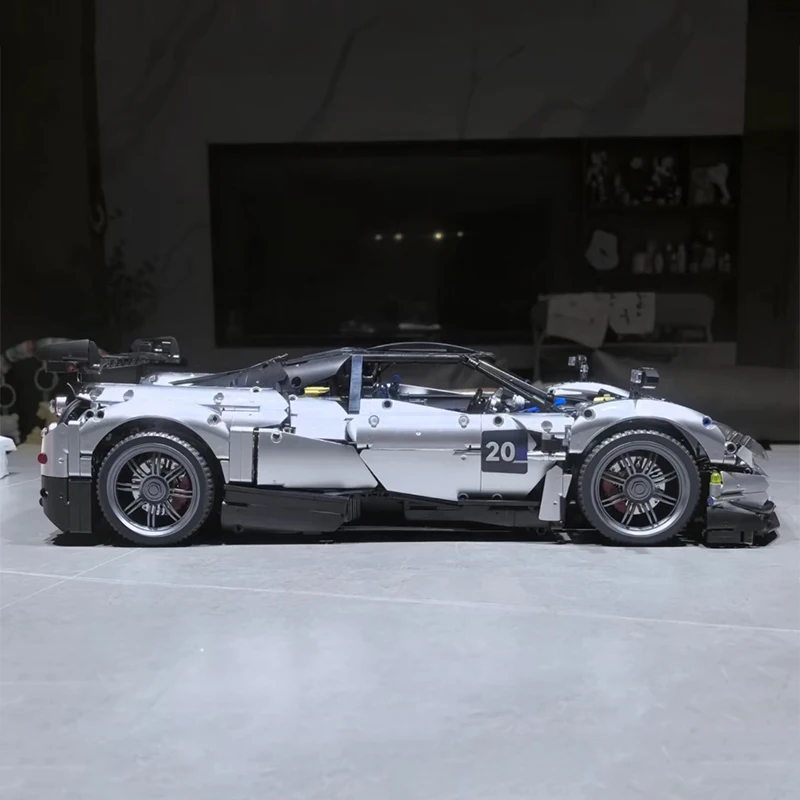 メタリックシルバートラックバージョンハイパーカーテクニカルMOC 1:8クール車両モデルビルディングレンガ組み立てDIYおもちゃクリスマスギフト子供