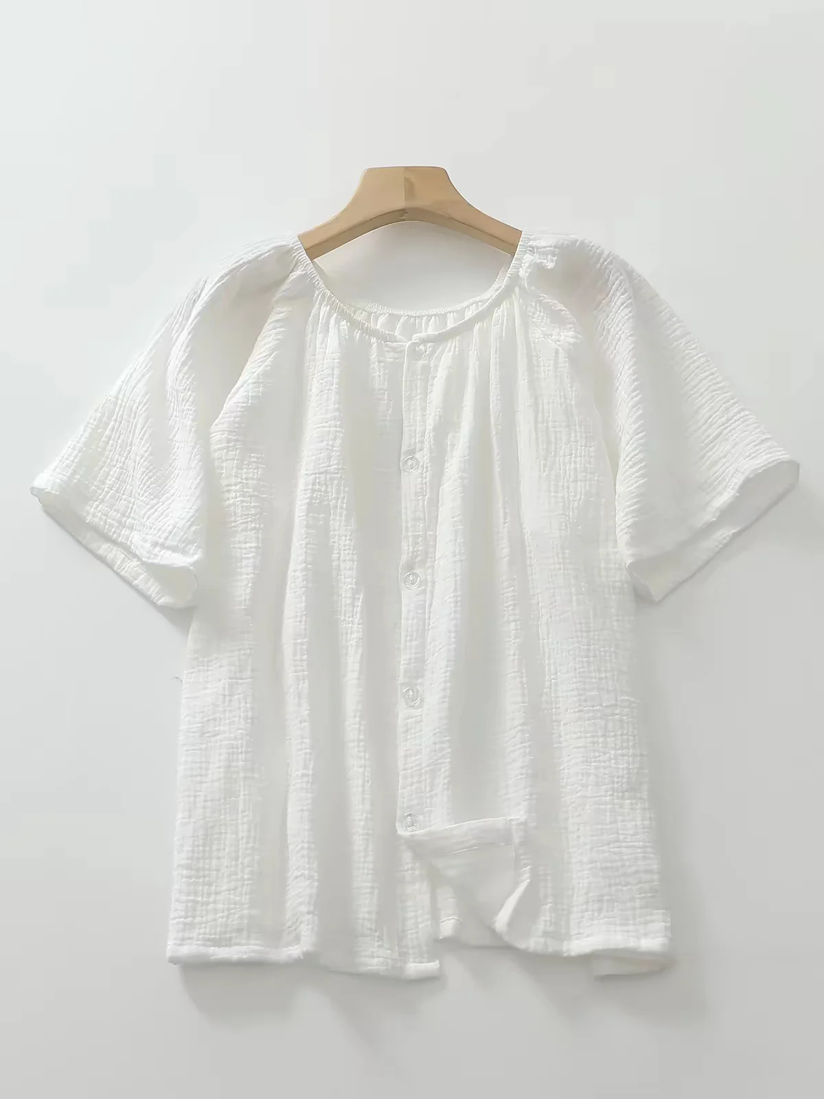 Plus Size Basic Commuting Shirts Solid Color Simple Cardigan Summer Short Sleeve Tops For Women Prue Cotton Top