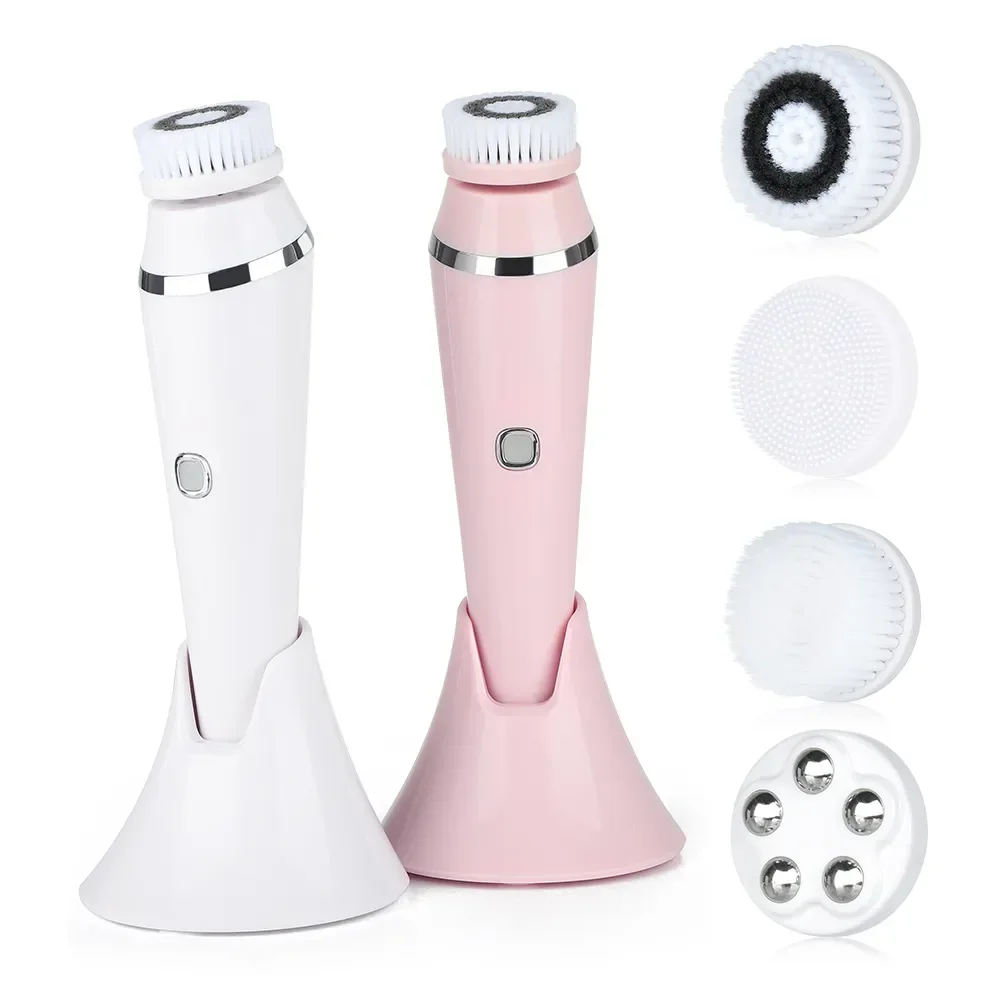 

4 in 1 Electric Clean Facial Brush Face Tightening Exfoliating Cleansing Sonic Massager Cleaner with 4 Heads Kit face Skin Care