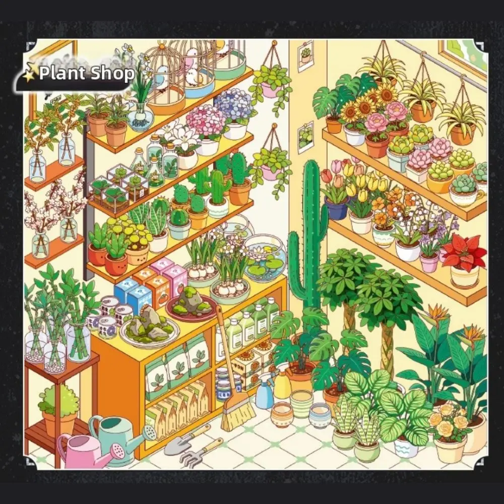 Shop Theme Miniature Scene Sticker 10 Scenes Self-Adhesive Collage Sticker Book Glossy Film Plant Shop PET Sticker Book
