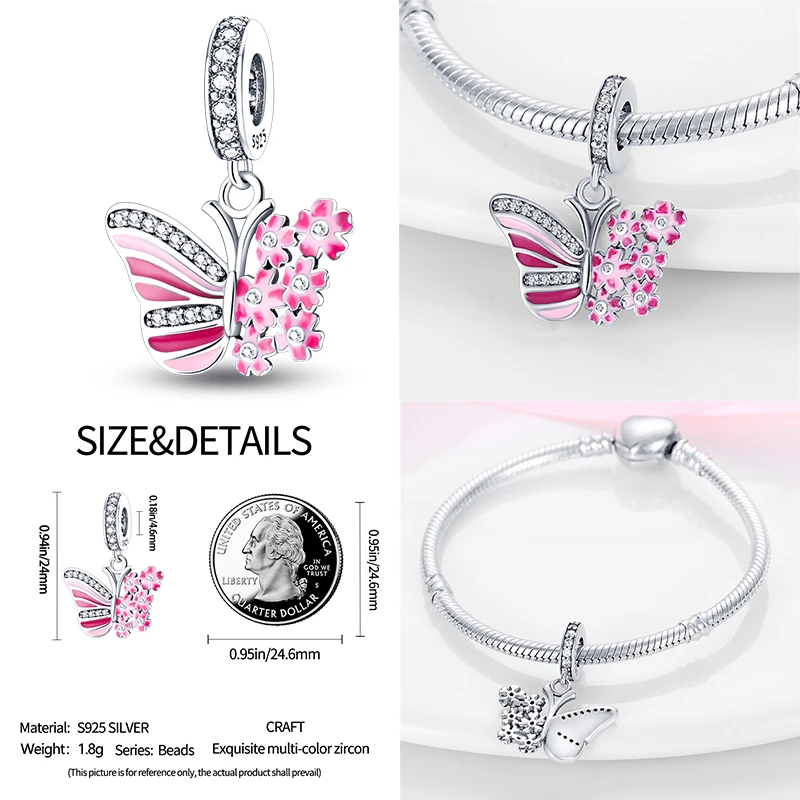 Colgante de plata de ley 925 con forma de mariposa y girasol, charmas compatibles con pulsera Pandora original, collar de cuentas, joyería para mujer