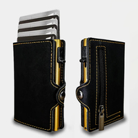 CASEKEY Card Holder Fashion Aluminum Credit Card Wallet RFID Blocking Smart Luxury Leather Slim Men Wallet with Zipper Vallet