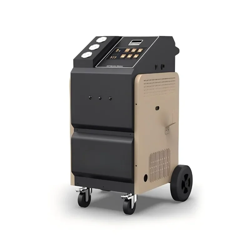 Automotive air conditioner refrigerant recovery and filling machine vacuuming and fluoridation