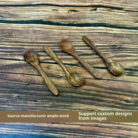 5PCS Wooden Round Cooking Utensil Natural Bamboo Non Stick Long Handled Soup Spoons Sugar Tea Honey Scoops Kitchen Tableware