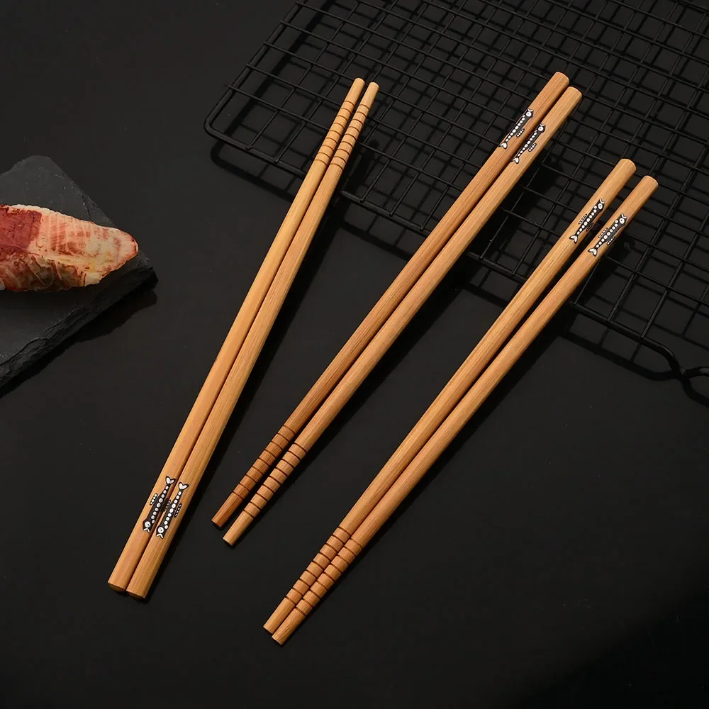 5 Pairs Natural Bamboo Chopsticks Reusable Traditional Handmade Chinese Classic Wooden Chopsticks Sushi Kitchen Tool Hot Pot