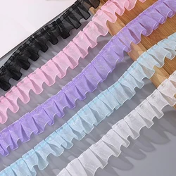 40 Yards 25MM Colorful Flounce Ruffled Fold Snow Yarn Ribbon Hair Bows Lace DIY Crafts Handmade Accessories Material Doll Skirt