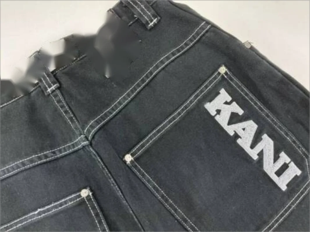 Y2k personality hiphop jeans high street fashion brand design sense loose straight leg wide leg black trousers  high waist traf