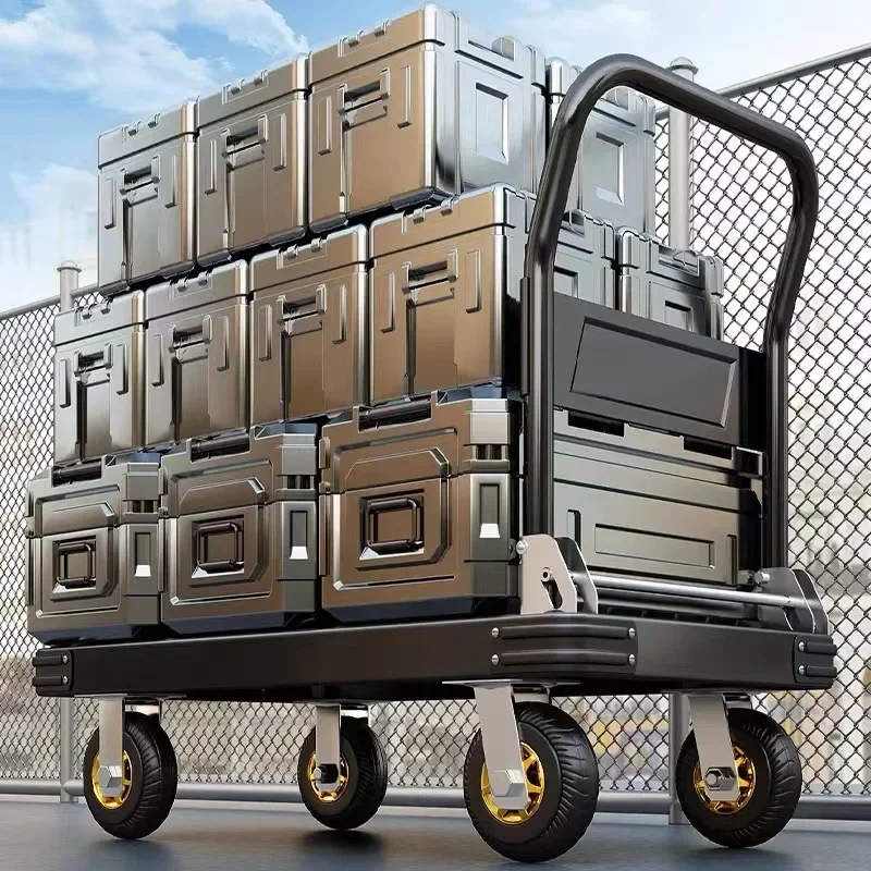 folding household trailer flatbed truck warehouse steel plate silent trolley trolley pulling goods trolley