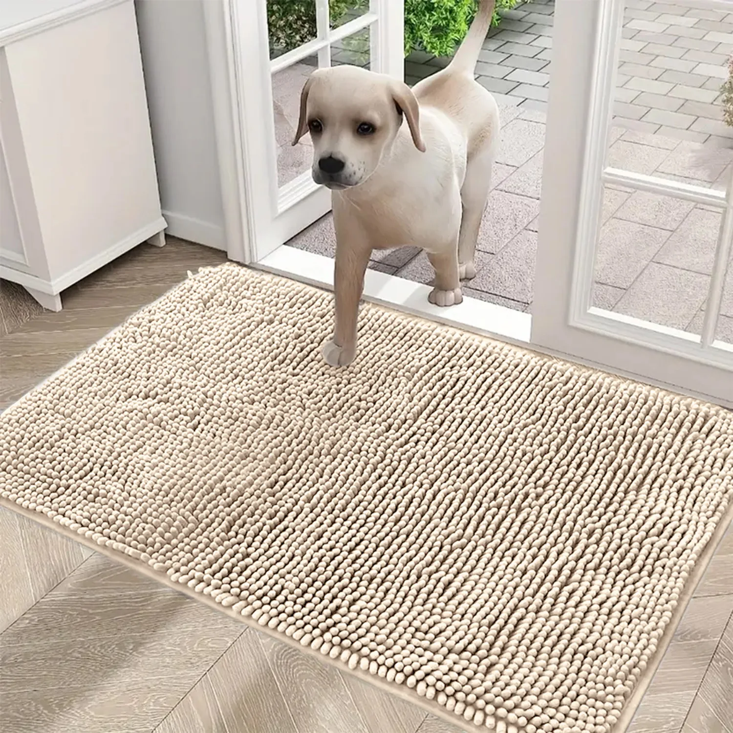 Solid color pet door mat super absorbent extra dense chenille soft bathroom non-slip floor mats dirt-resistant entrance mat