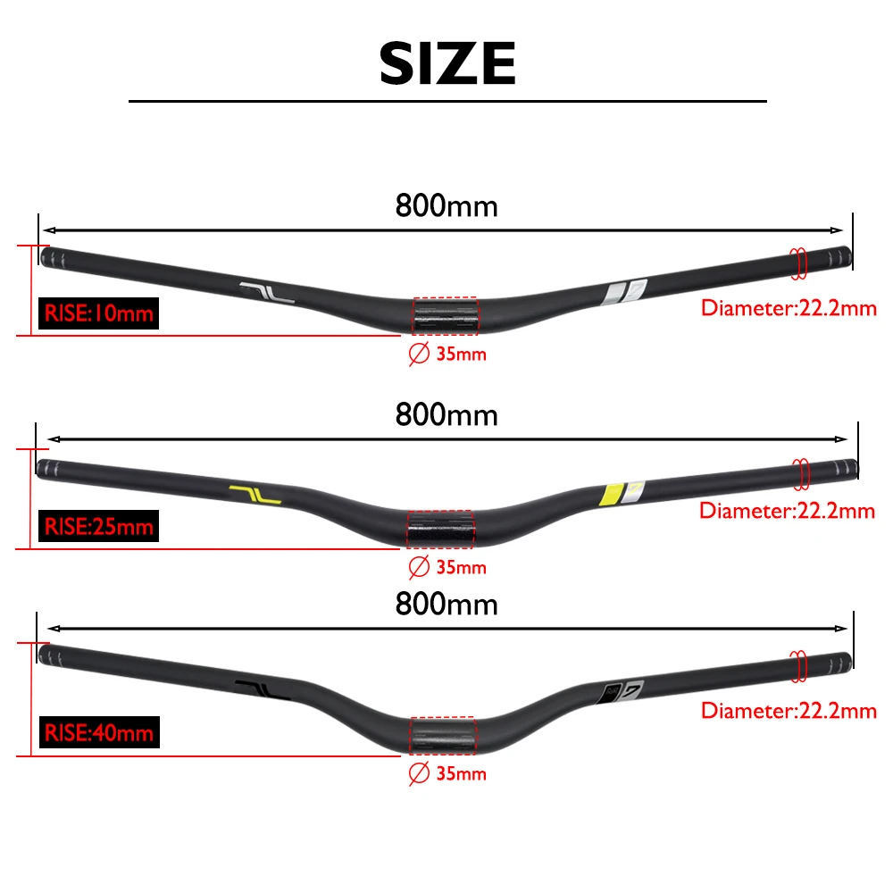 แฮนด์จักรยานเสือภูเขาคาร์บอน 35 มม. กว้าง 800 มม. ยกสูง 10/25/40 มม. สำหรับ Enduro DH All-Mountain แข็งแรง น้ำหนักเบา 250 กรัม