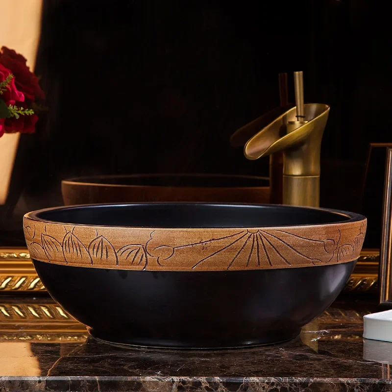 Wholesale ceramic washbasin art basin hotel basin European retro round art basin JS-13018