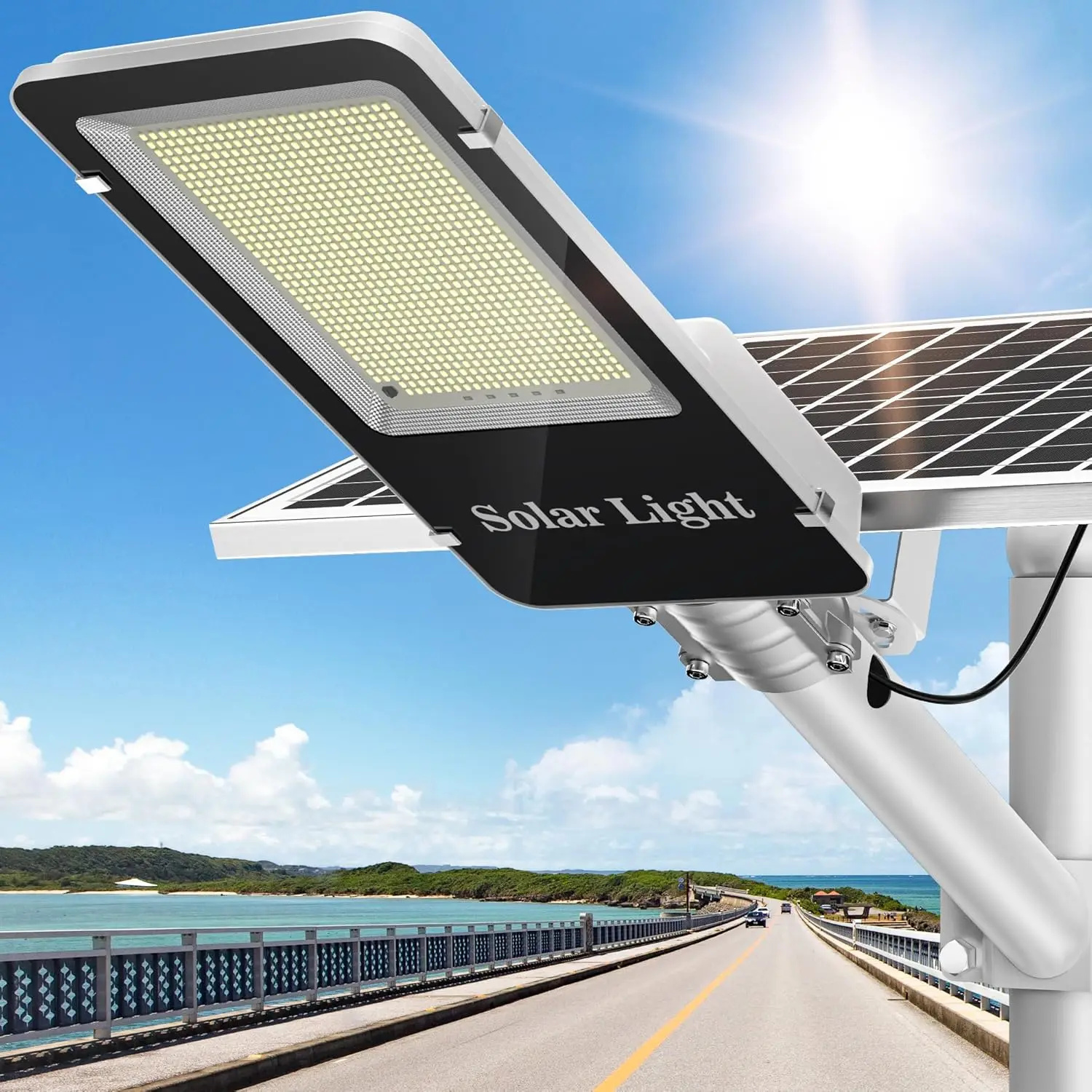 Solar Street Lights Outdoor LED 6500K Solar Lights Dusk to Dawn, High Brightness Solar Parking Lot Lights,Solar Powered for Yard