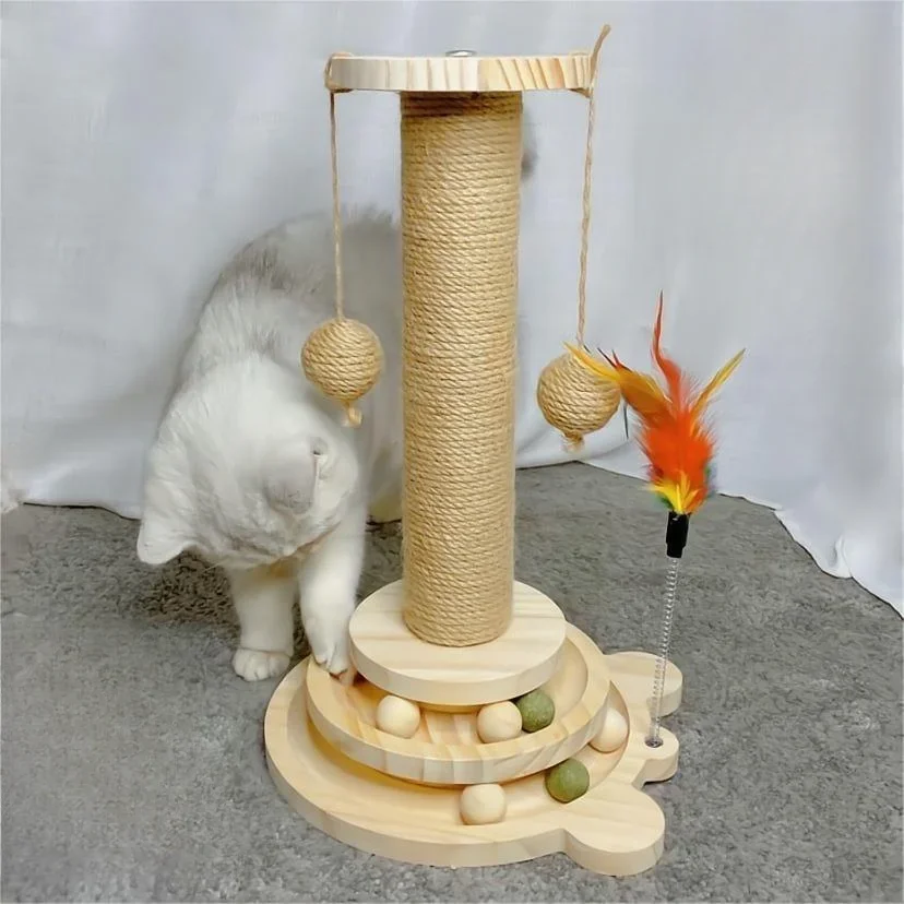 Pet Cat Toy Scratcher Cat Turntable Funny Stick Balls Durable Sisal Scratching Board Pet Accessories CatsGrab Column