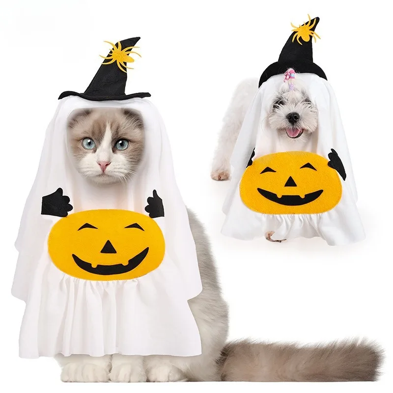 

Pet Ghost Pumpkin Costume Halloween Christmas Funny Dog Transformation Costume Holiday Atmosphere Costume