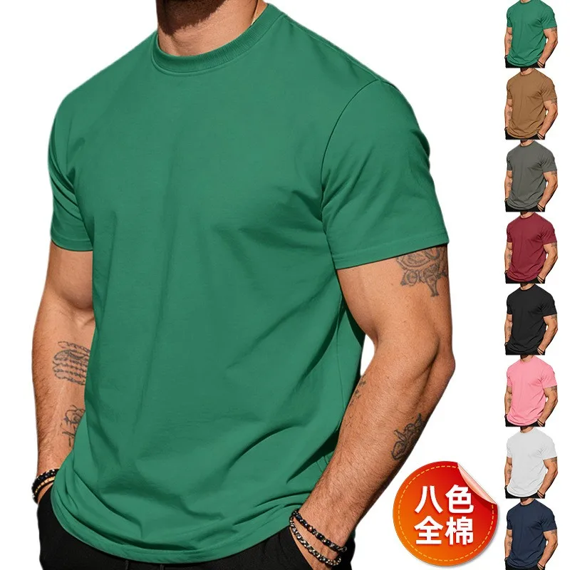 Men' Shirt Solid Color Crew Neck Slim Fit T Shirts Lightweight Knit Cotton Tee Olive Green Charcoal Gray Navy Blue Short