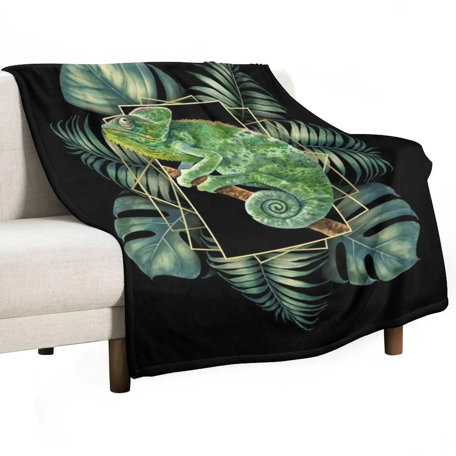 Veiled Chameleon Jungle Pattern Tropical Chameleon Throw Blanket Sleeping Bag Giant Sofa Nap Blankets