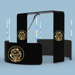 Portable 360 Photo Booth Backdrop with Ring Light Sky 360 Photo Booth Machine Automatic Rotating Selfie Video Booth