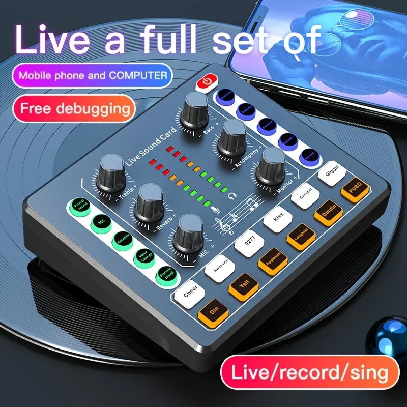 M8 Sound Card Audio Mixer Podcast Equipment for Live Streaming Podcast Studio with Premium Condenser Mic Preamp Sound Card Set
