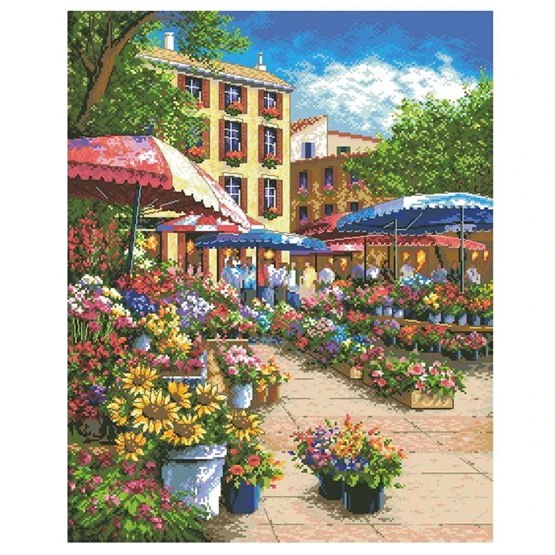 Amishop Gold Collection Lovely Counted Cross Stitch Kit Provence Market Street Flower Shop Florist Florist's Dim 35333