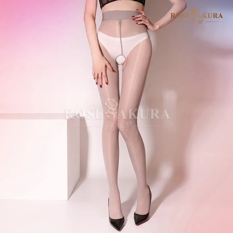 Sexy Slippery Ultra-thin Pants Crotchless High Density Oily Light Temptation Bright Sex Stocking Pantyhose Legging OL JK OOTD