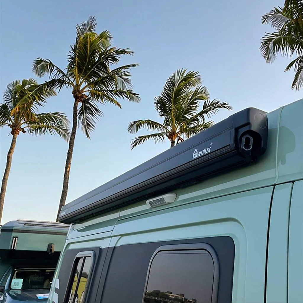 Awnlux W5500 Manual Electric Sunshade Motorhome Full Cassette RV Caravan Camper Van Awning With LED Light Strip