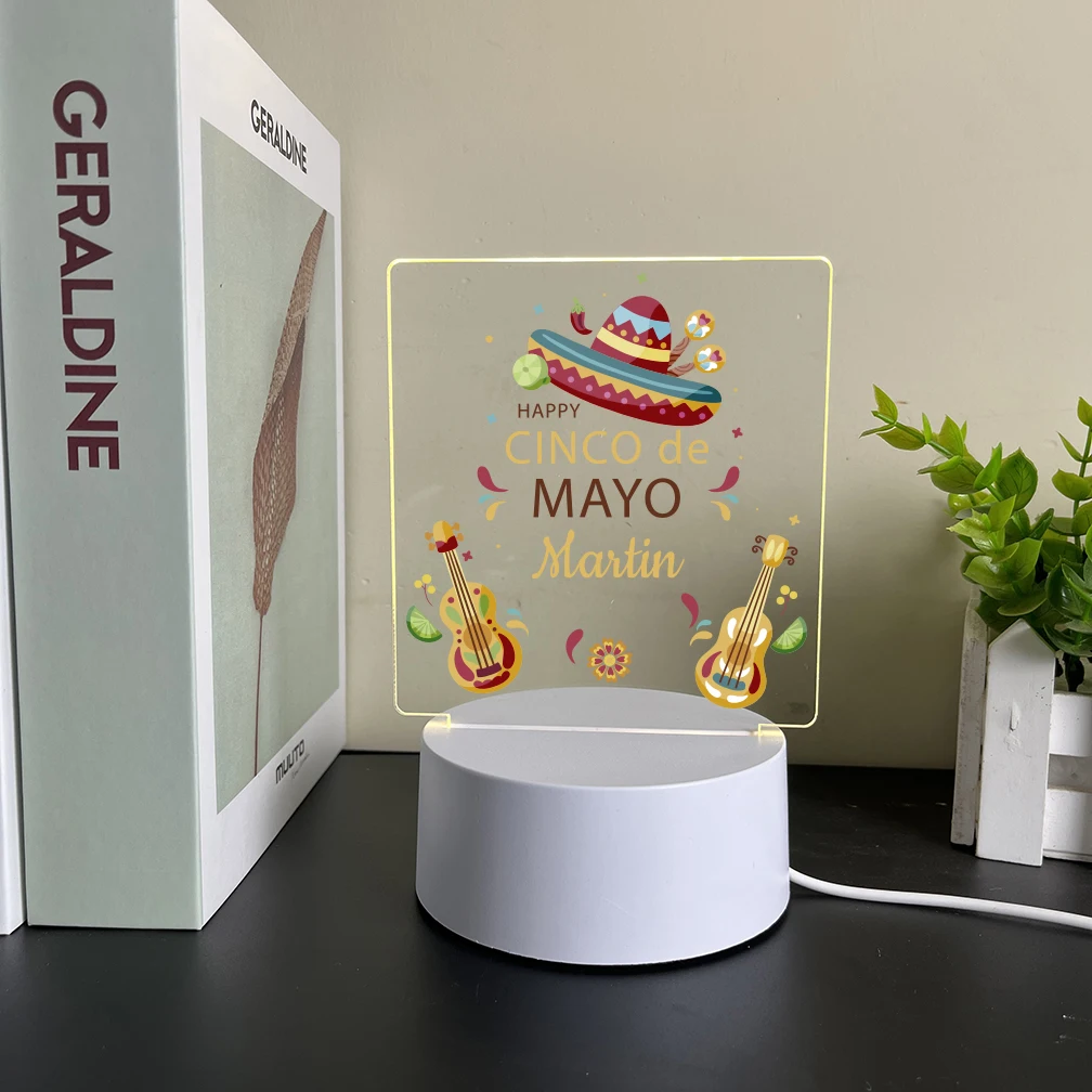 Personalized Custom Mexico Straw Hat Funny  Night Light Kids Toy Room Decor For Boys Birthday 3D Led Night Lamp Usb