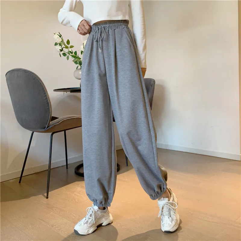 Pants Women 2021 New Thin Tall Waist Elastic Sweatpants Female Leisure Who Pants Female Loose Lanterns Trousers Trousers WBX1112