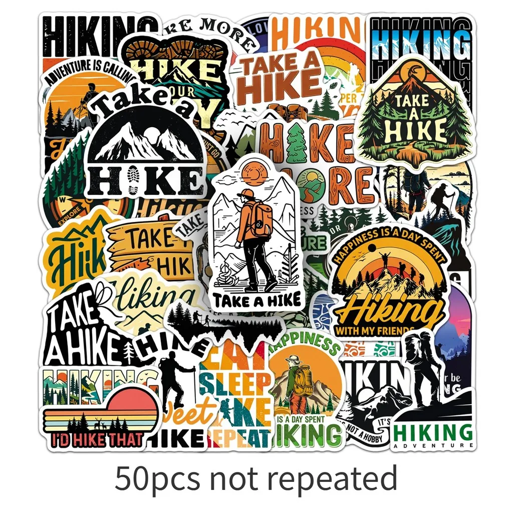 50 Sheets Outdoor Hiking Silhouette Graffiti Waterproof Stickers Trendy Travel Walking Decals for Scrapbook Giajar Sticker Store