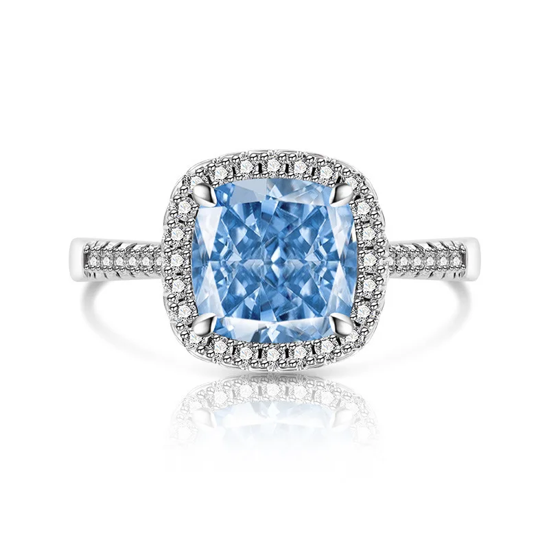 925 Sterling Silver Stylish and Simple Ice Flower Cut Princess Square Bag Zircon Ring Birthday Party Anniversary Gift