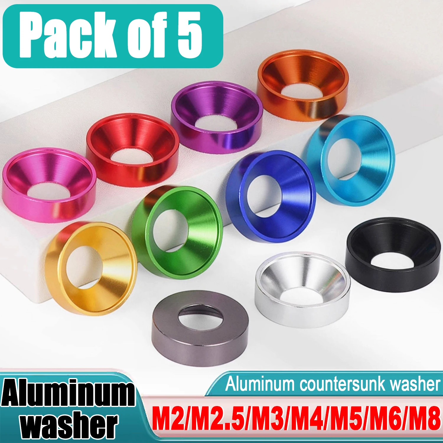 

5pcs Aluminum alloy countersunk washer M2 M2.5 M3 M4 M5 M6 M8 colourful Anodized Countersunk Head Bolt Washers Gasket