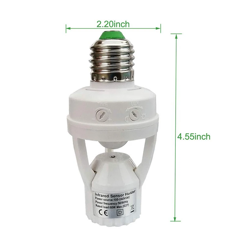 1pc Infrared Human Body Sensor Light Head Lampholder E27 Large Screw 100-240v Wide Voltage