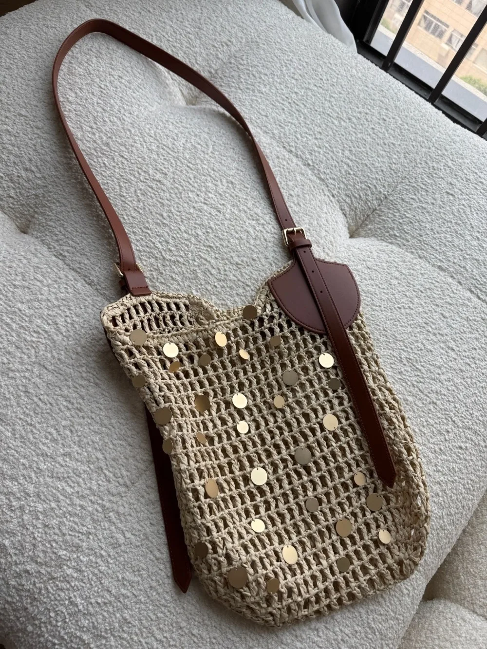 Metal Beads Hand-cuckled Bag Special Papyrus Material Straw Woven Bag