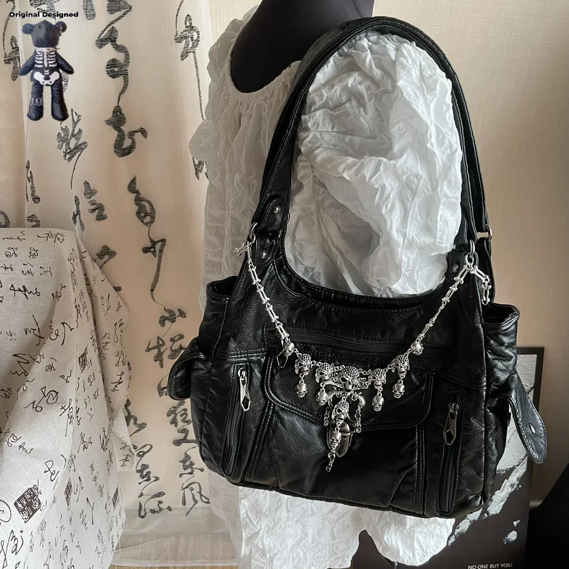 Y2K Gothic Lolita Punk Shoulder Bags Harajuku Women girl Large Capacity Versatile Handbags Underarm Bag Totes Female