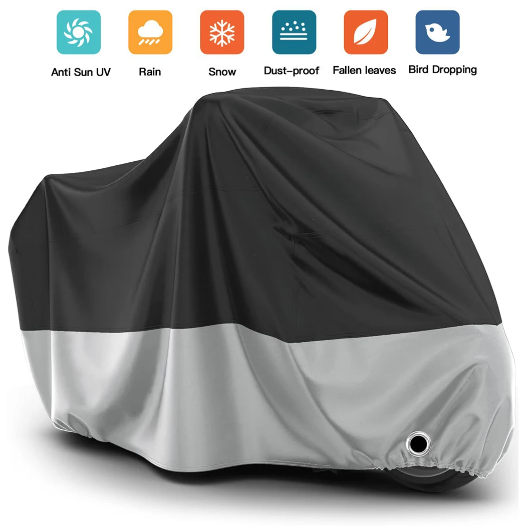 

Motorcycle Cover 190T Waterproof Outdoor Dustproof All Weather Protection Anti-Theft Lock Holes & Storage Bag, Anti UV