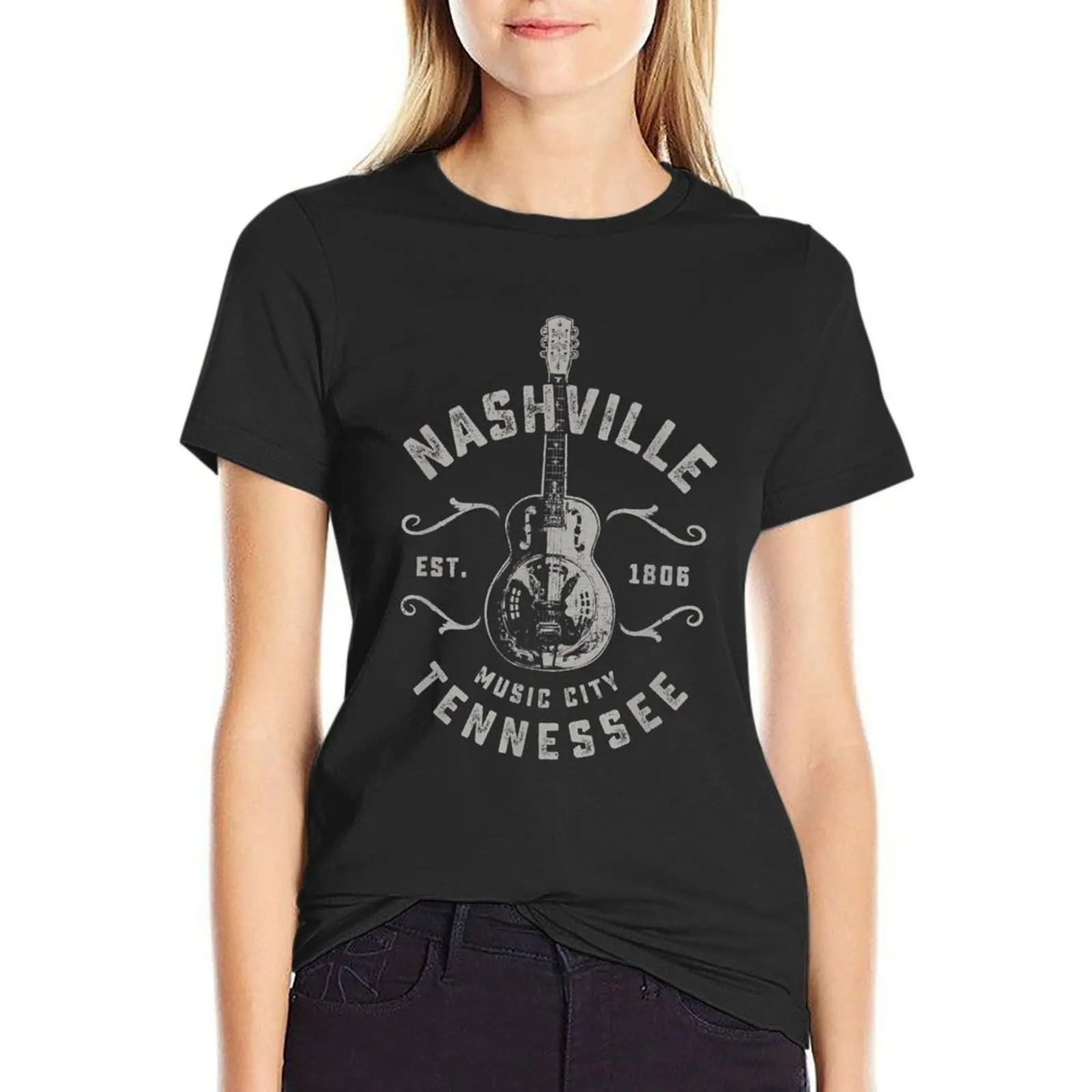 

Nashville Music City USA Vintage . T-Shirt customs design your own tops anime clothes korean fashion workout shirts for Women